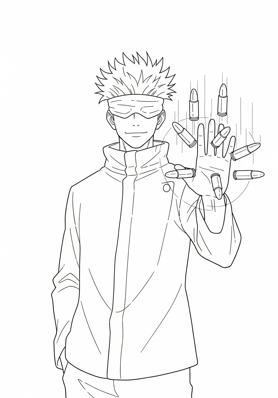 Satoru Gojo Coloring Pages 29 Satoru Gojo stopping bullets Infinity coloring page