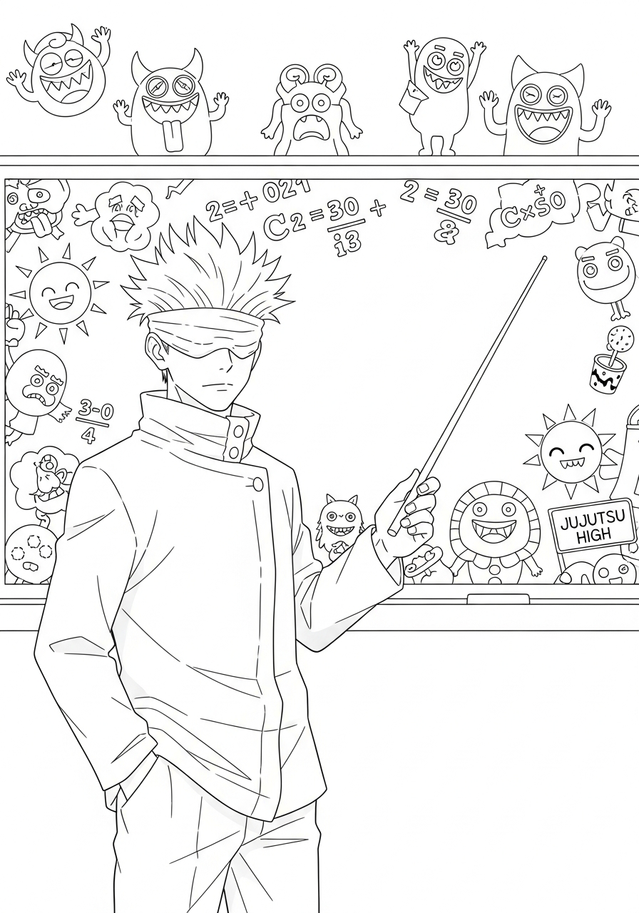 Satoru Gojo Coloring Pages 30 Satoru Gojo teacher at chalkboard coloring page