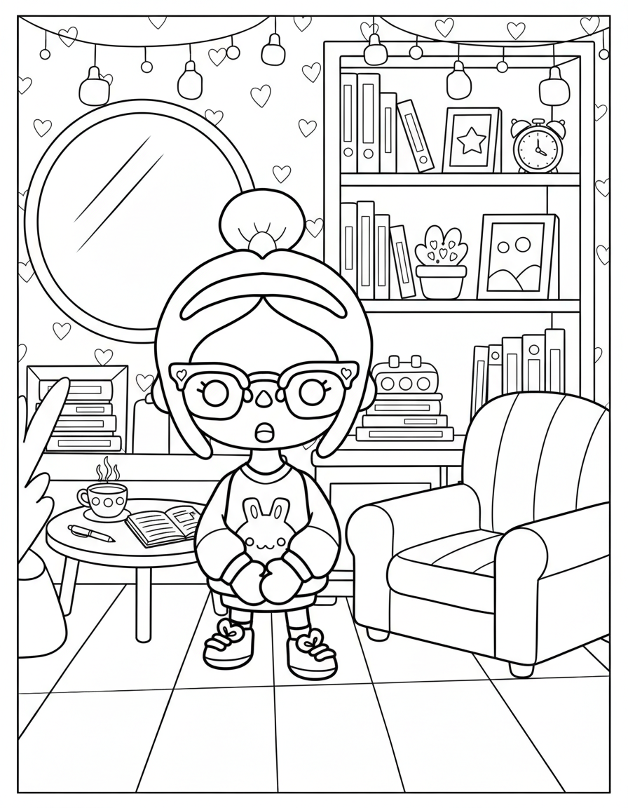 Scared nerdy girl Toca Boca coloring page