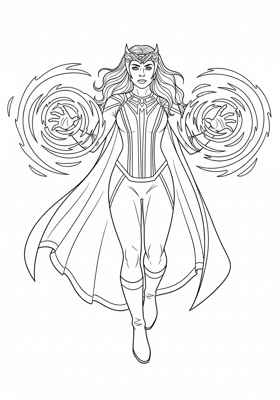 Scarlet Witch using magic powers coloring page