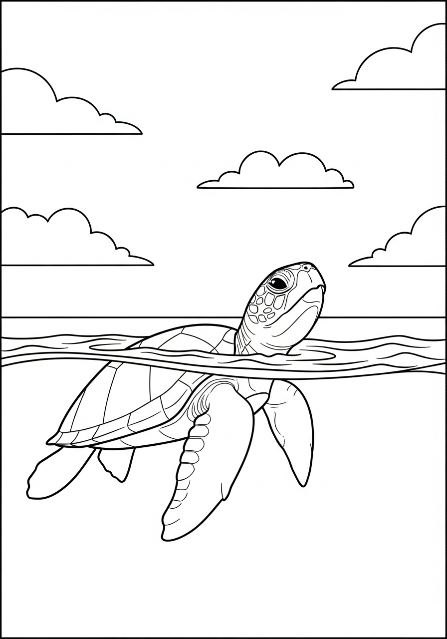 Sea turtle breathing surface water coloring page