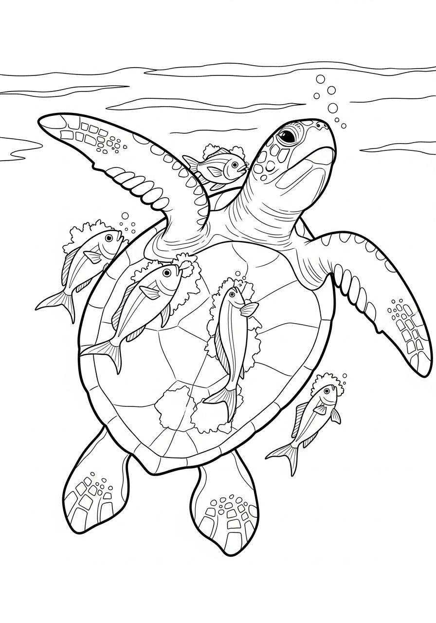 Sea turtle cleaning station fish coloring page