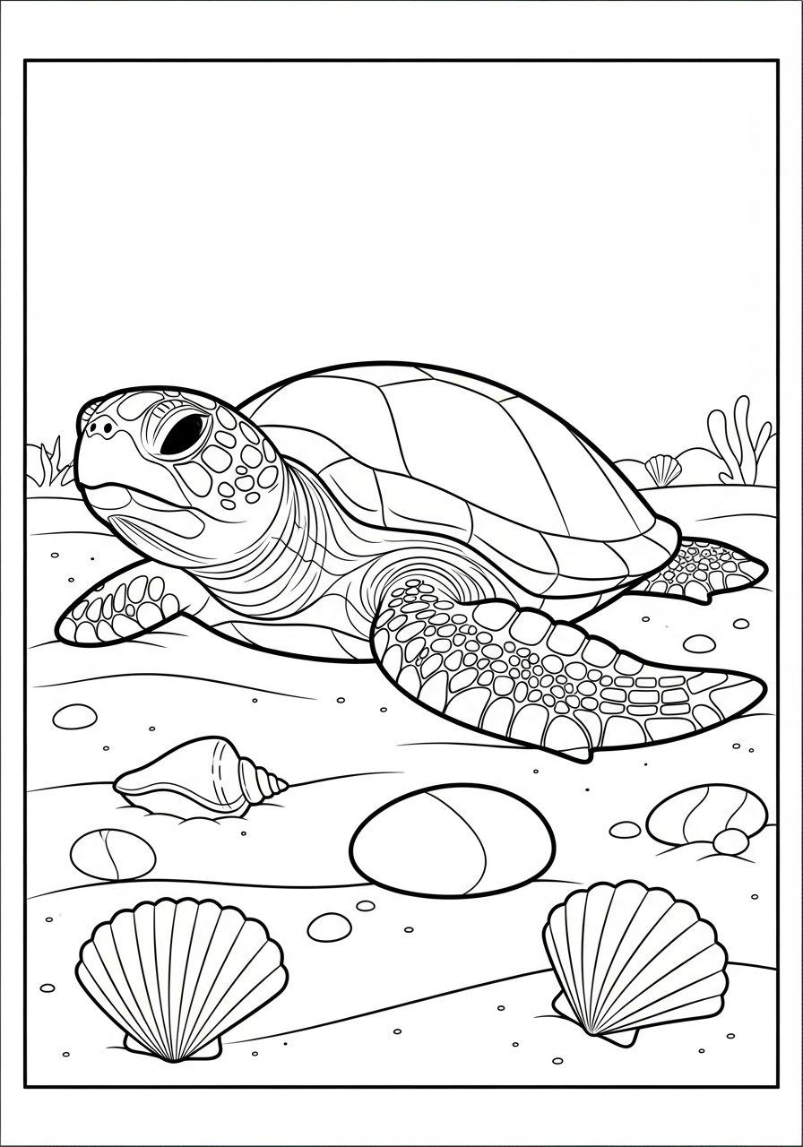 Sea turtle resting on sand coloring page