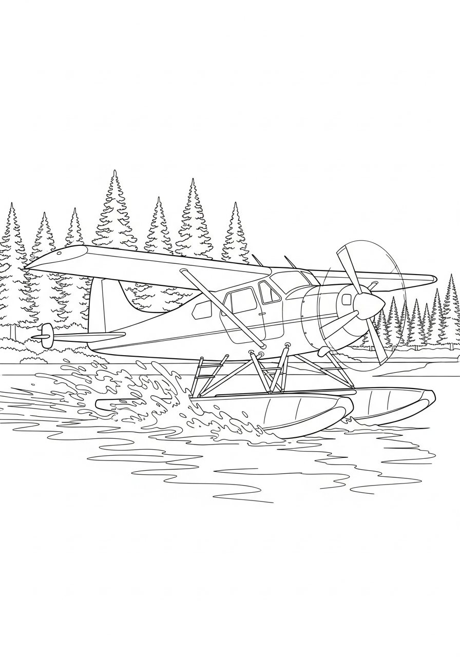Airplane Coloring Pages 25 Seaplane landing on water lake coloring page