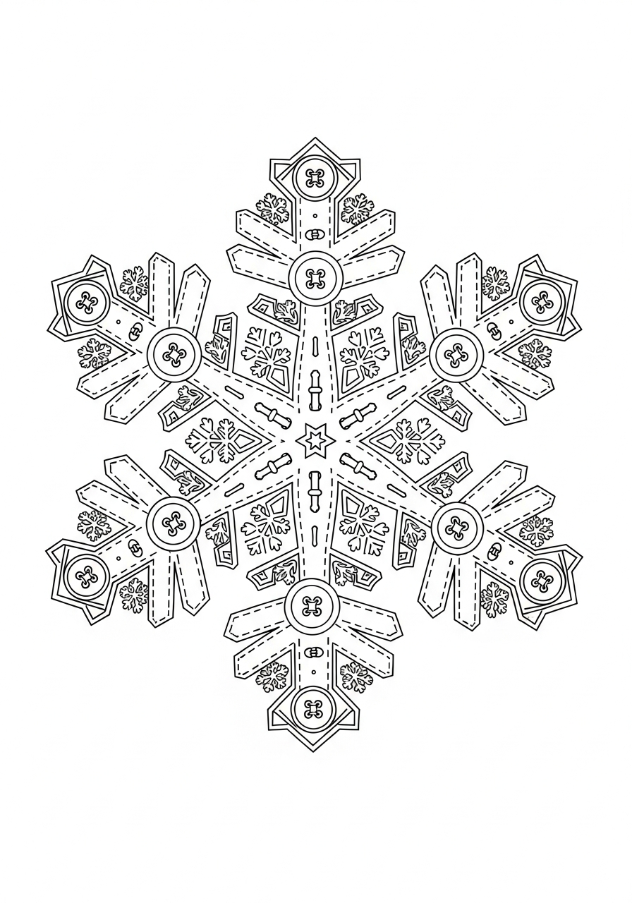 Sewing button jointed snowflake coloring page