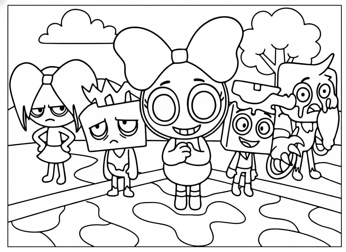Shrimpo Boxten Poppy and Goob coloring page