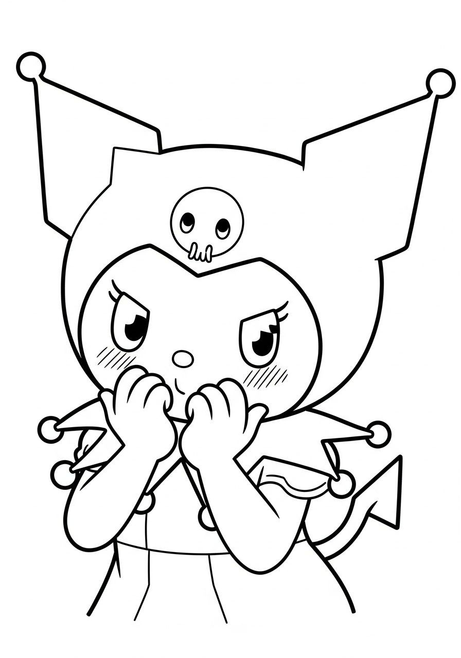 Shy blushing Kuromi hiding face coloring page