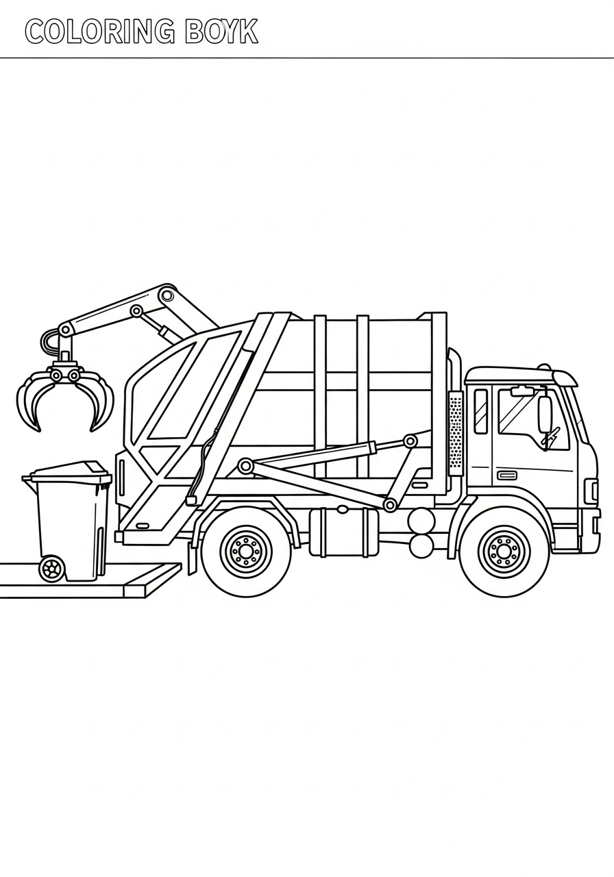 Garbage Truck Coloring Pages 28 Side loader truck with arm coloring page