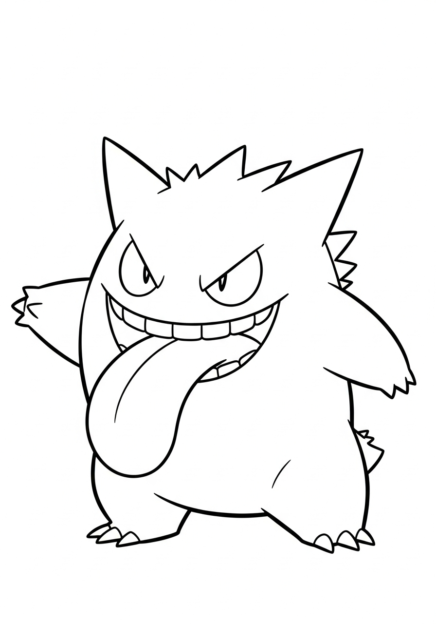 Gengar Coloring Pages 22 Silly Gengar tongue out coloring page