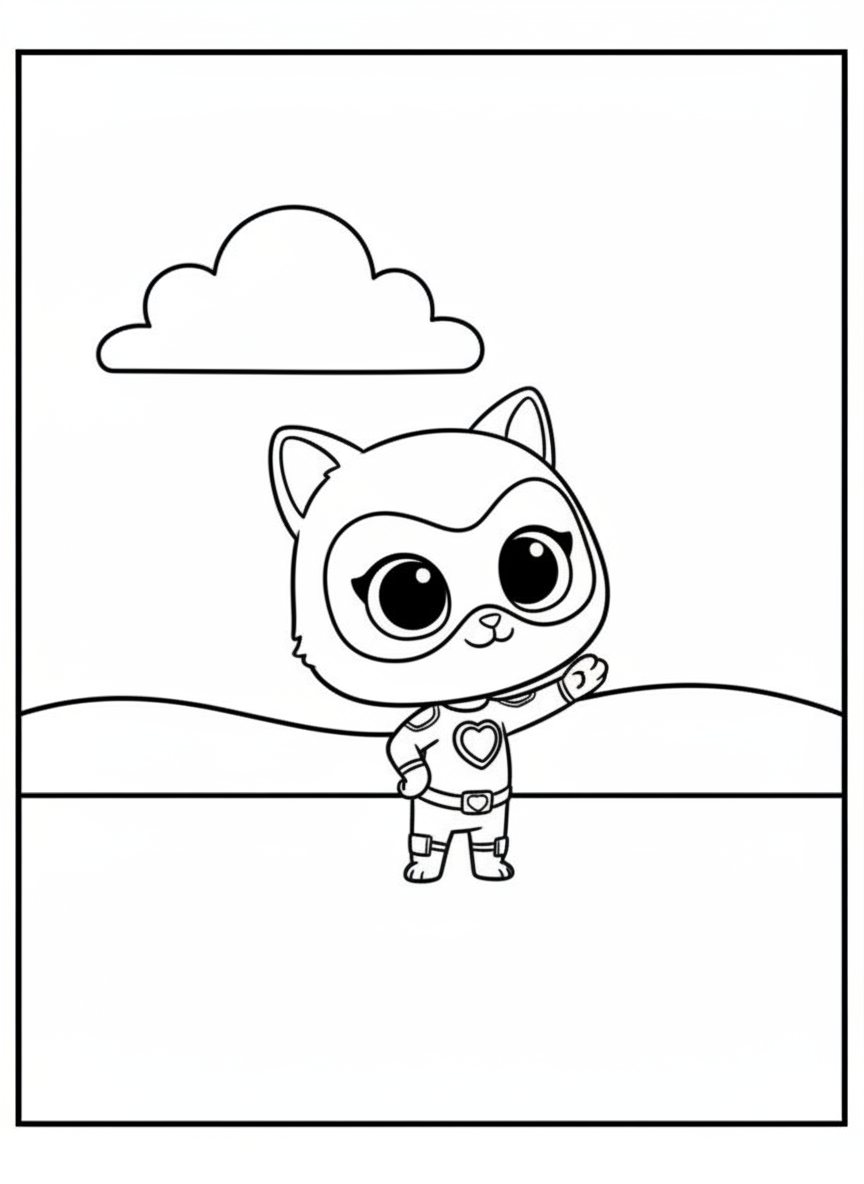 Simple Bitsy waving SuperKitties coloring page