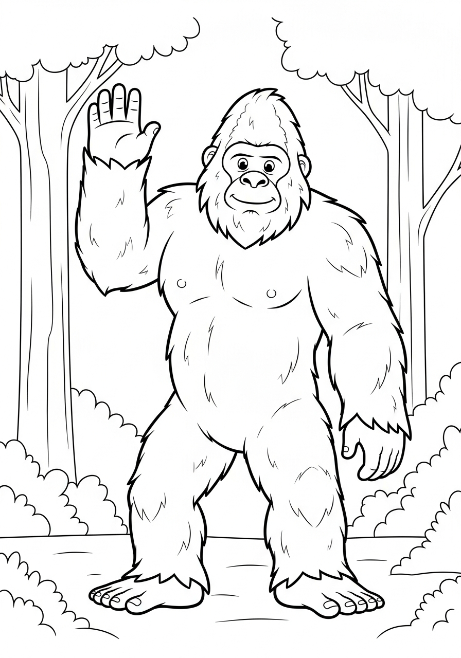 Bigfoot Coloring Pages 28 Simple cartoon bigfoot waving hello coloring page