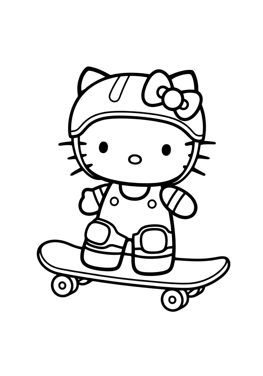 Skater girl Hello Kitty on skateboard coloring page