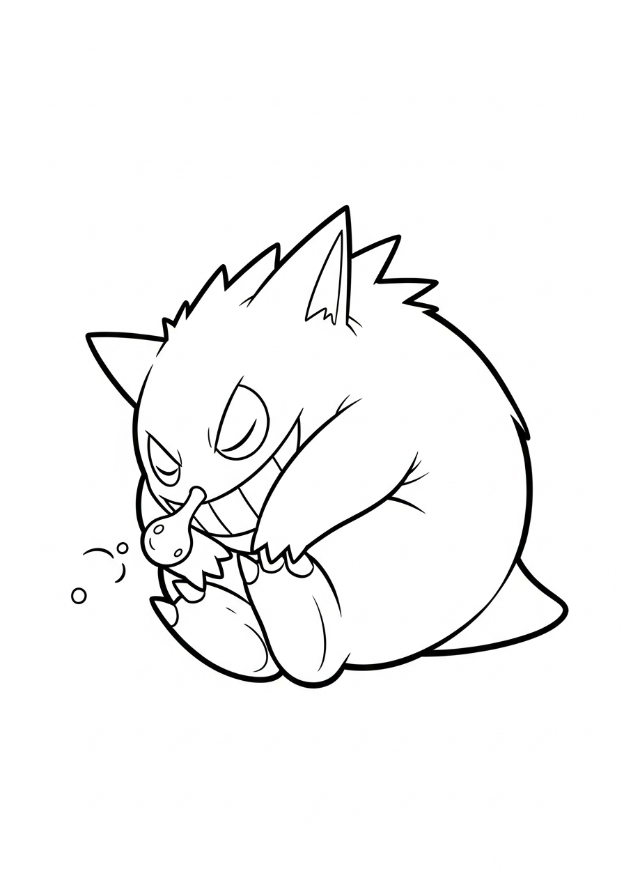 Gengar Coloring Pages 23 Sleeping Gengar curled up coloring page