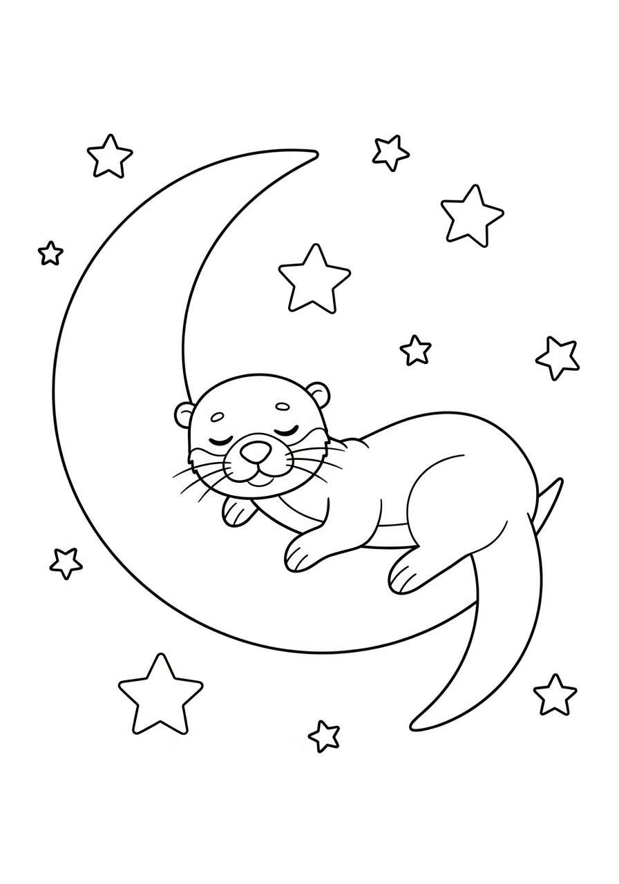 Otter Coloring Pages 32 Sleeping otter on crescent moon coloring page