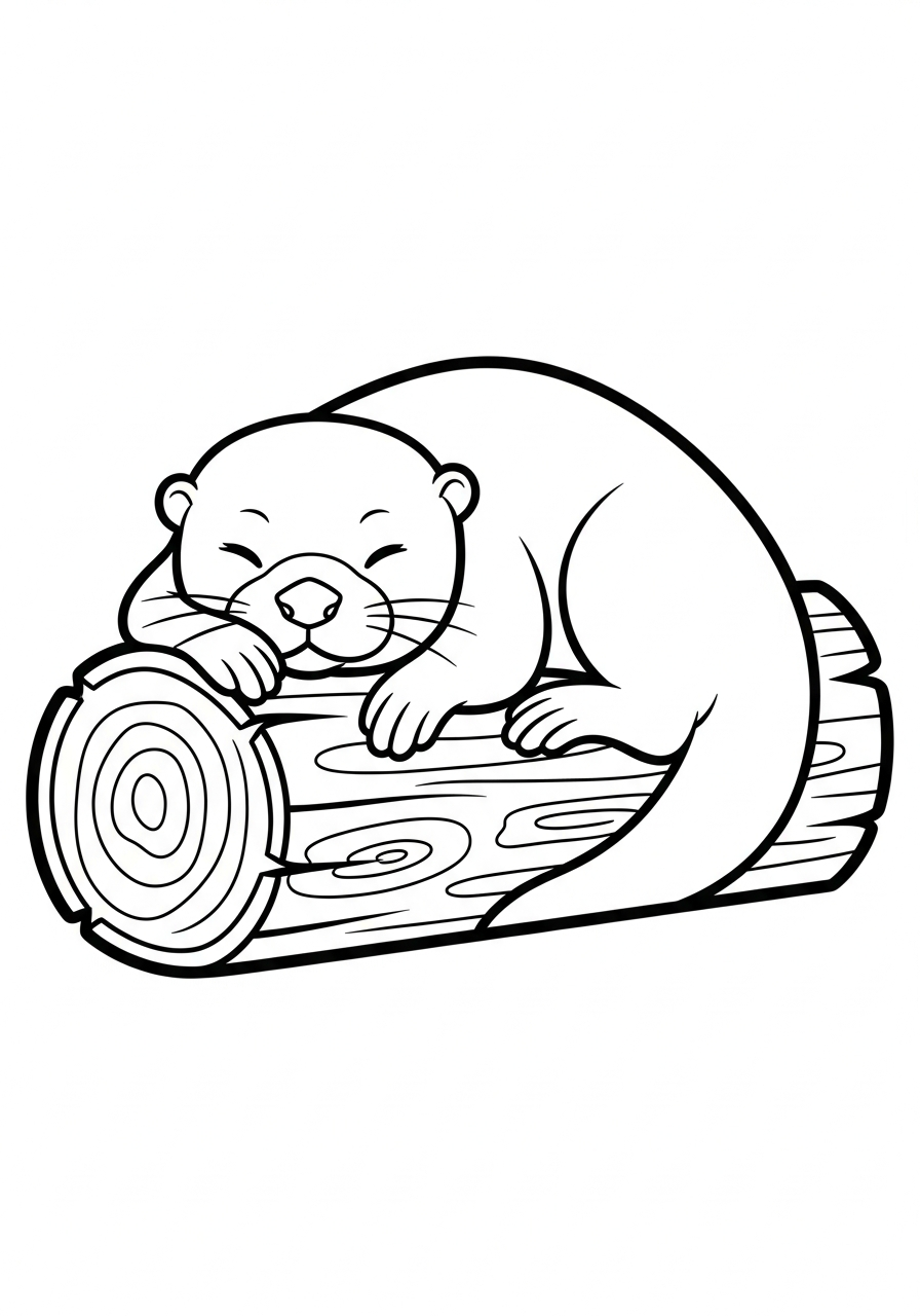 Otter Coloring Pages 33 Sleepy otter resting on log coloring page