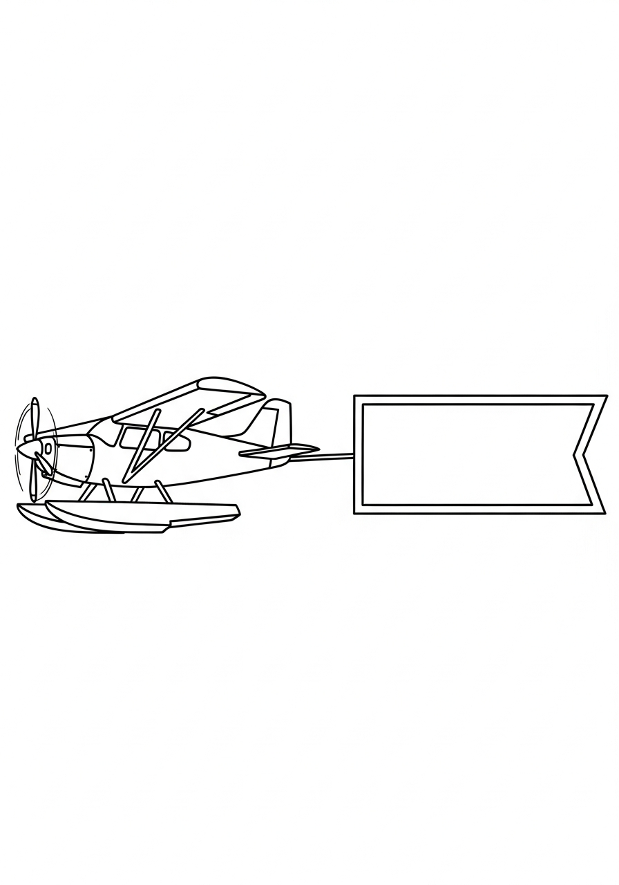Airplane Coloring Pages 27 Small plane pulling banner sign coloring page