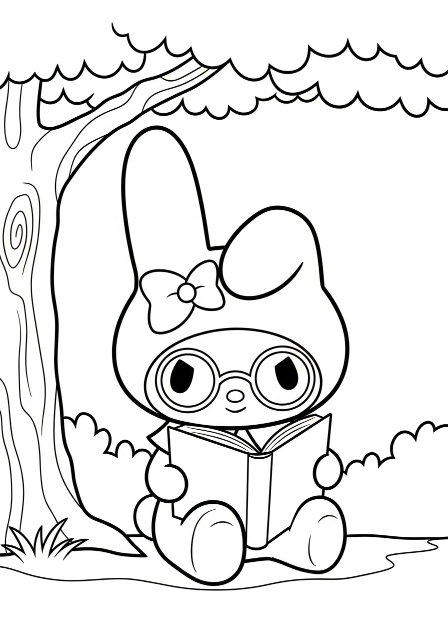 Smart My Melody reading book coloring page