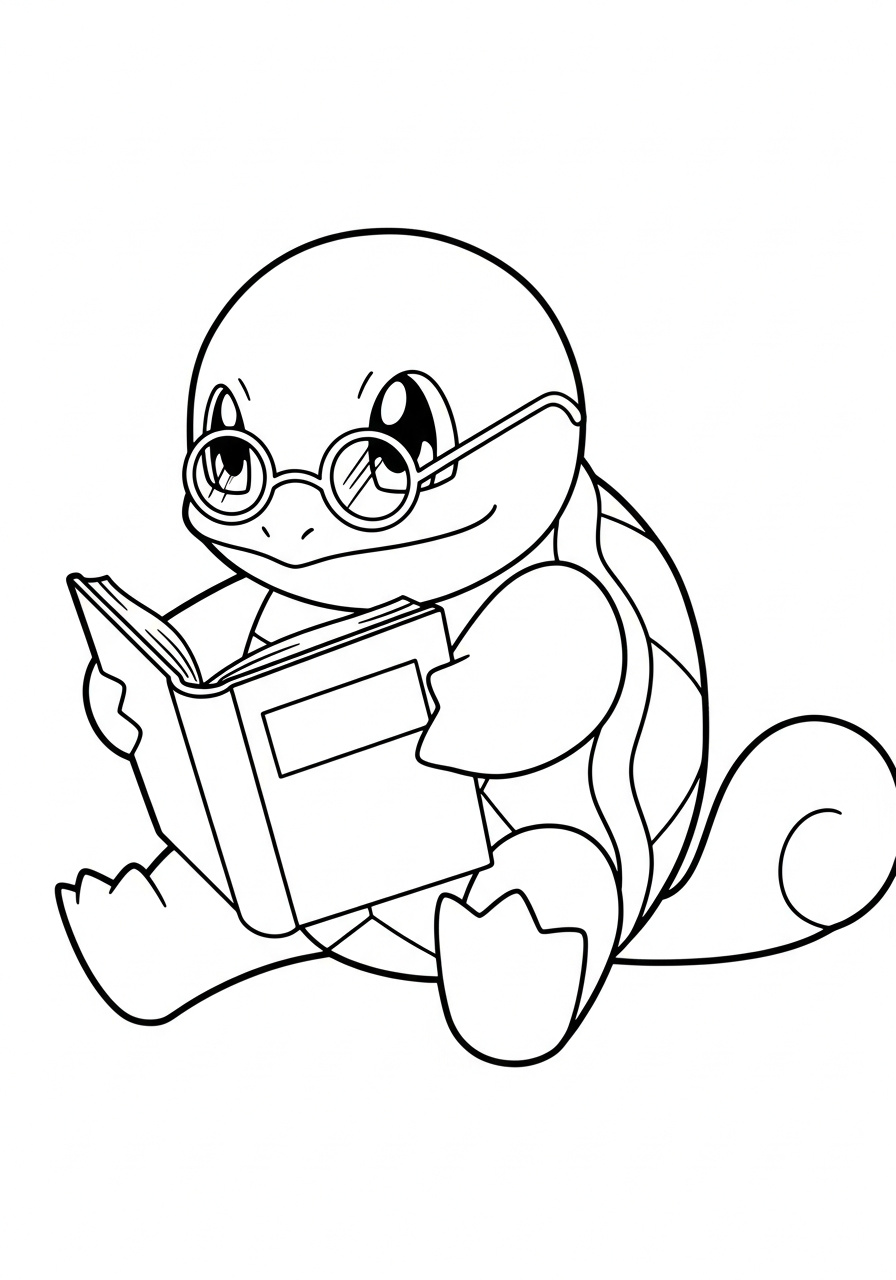 Smart Squirtle reading book coloring page