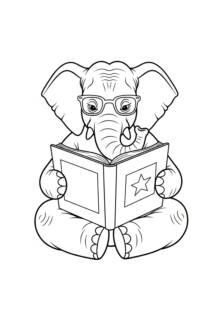 Elephant Coloring Pages 35 Smart elephant reading a book coloring page