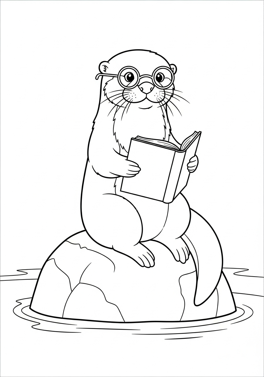 Otter Coloring Pages 34 Smart otter reading book glasses coloring page
