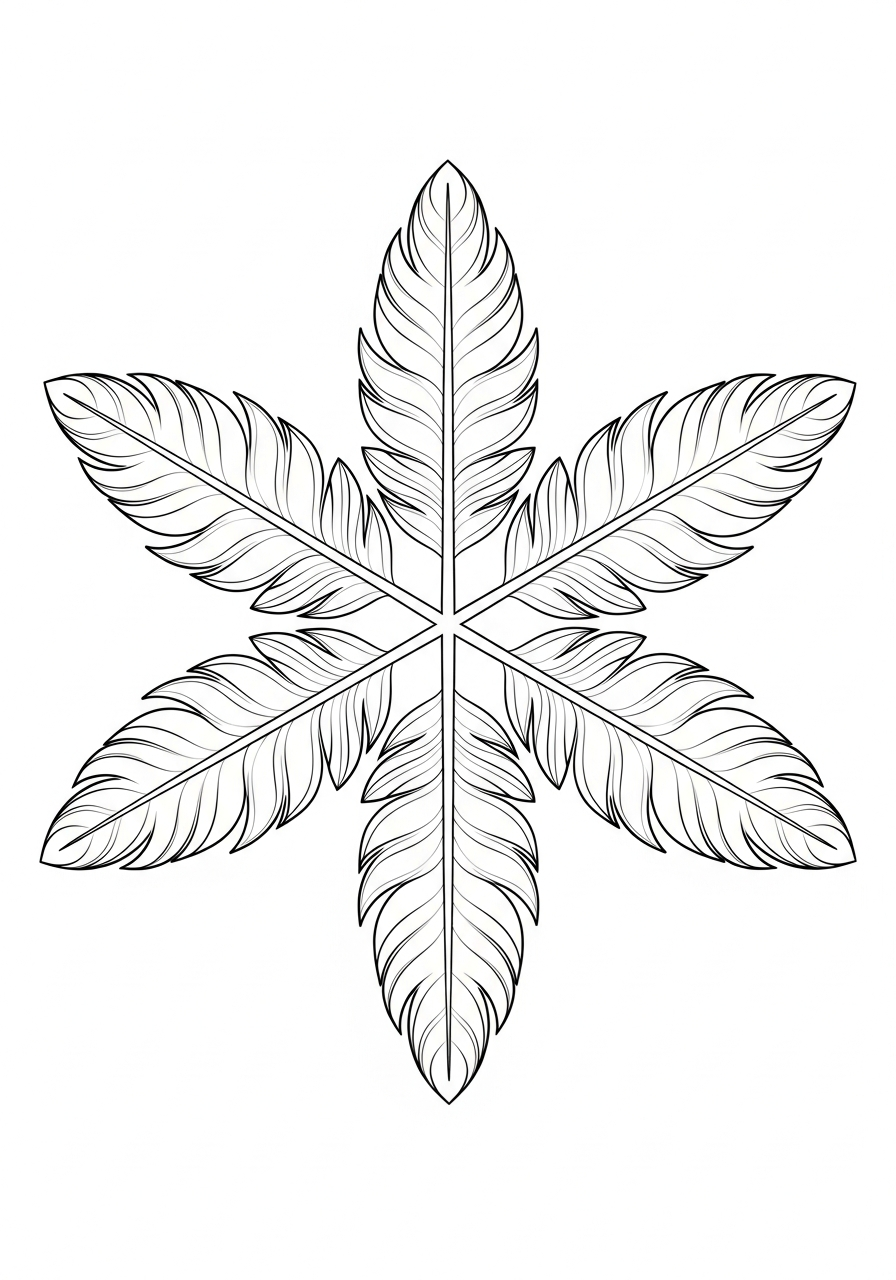 Soft bird feather design snowflake coloring page