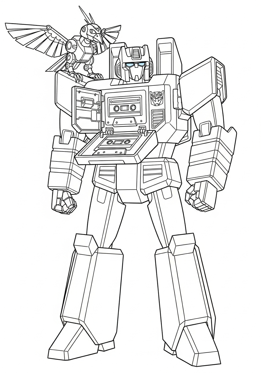 Soundwave with laserbeak cassette tape coloring page