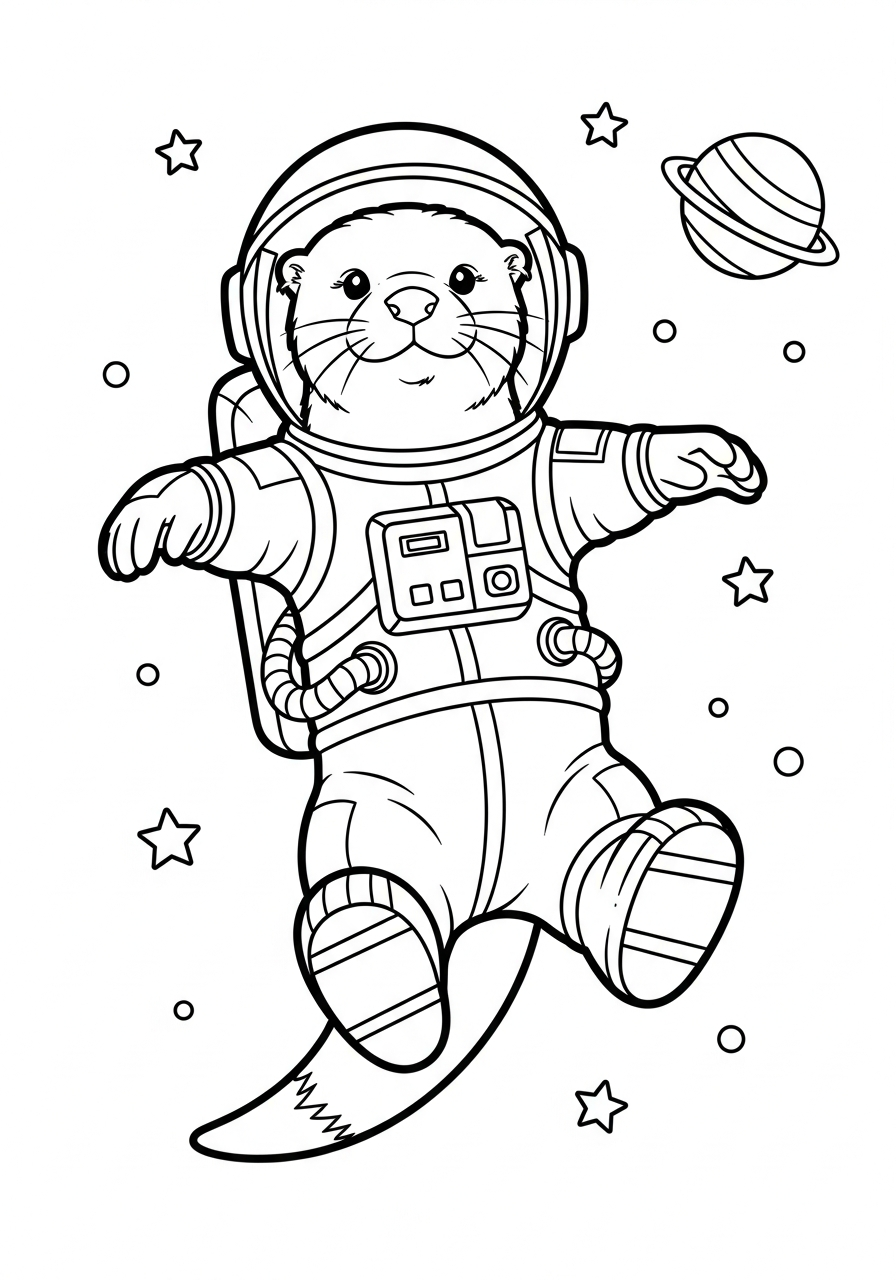 Otter Coloring Pages 35 Space astronaut otter in gravity coloring page