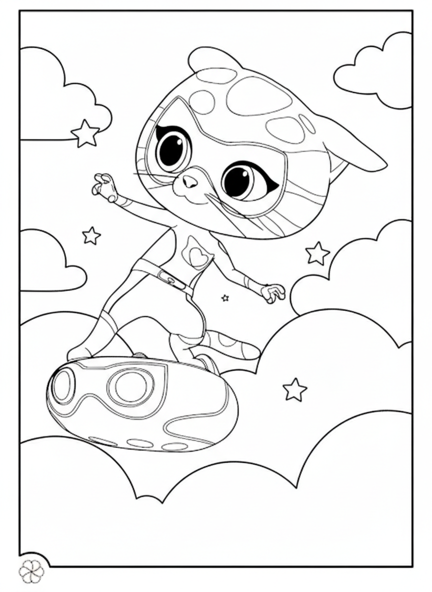 Sparks riding hoverboard SuperKitties coloring page