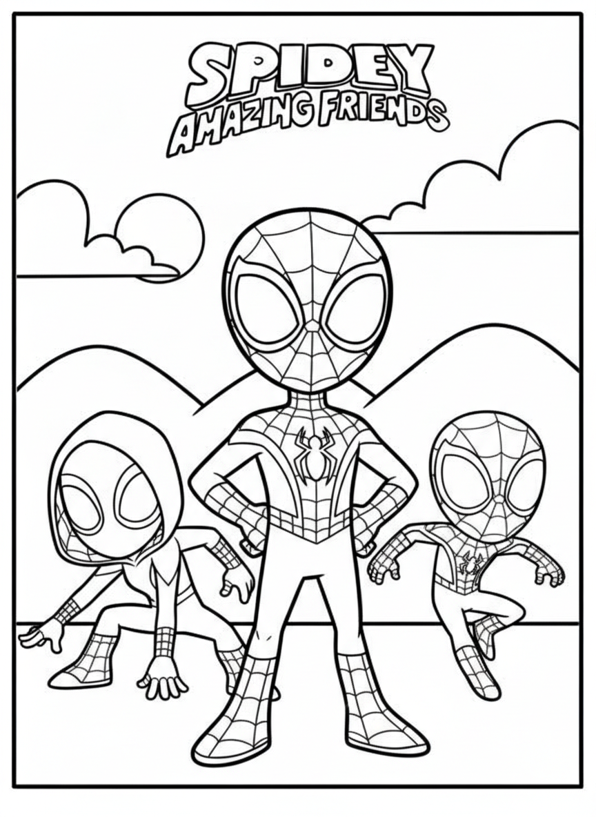 Spidey Team heroic pose – Spidey And His Amazing Friends coloring page