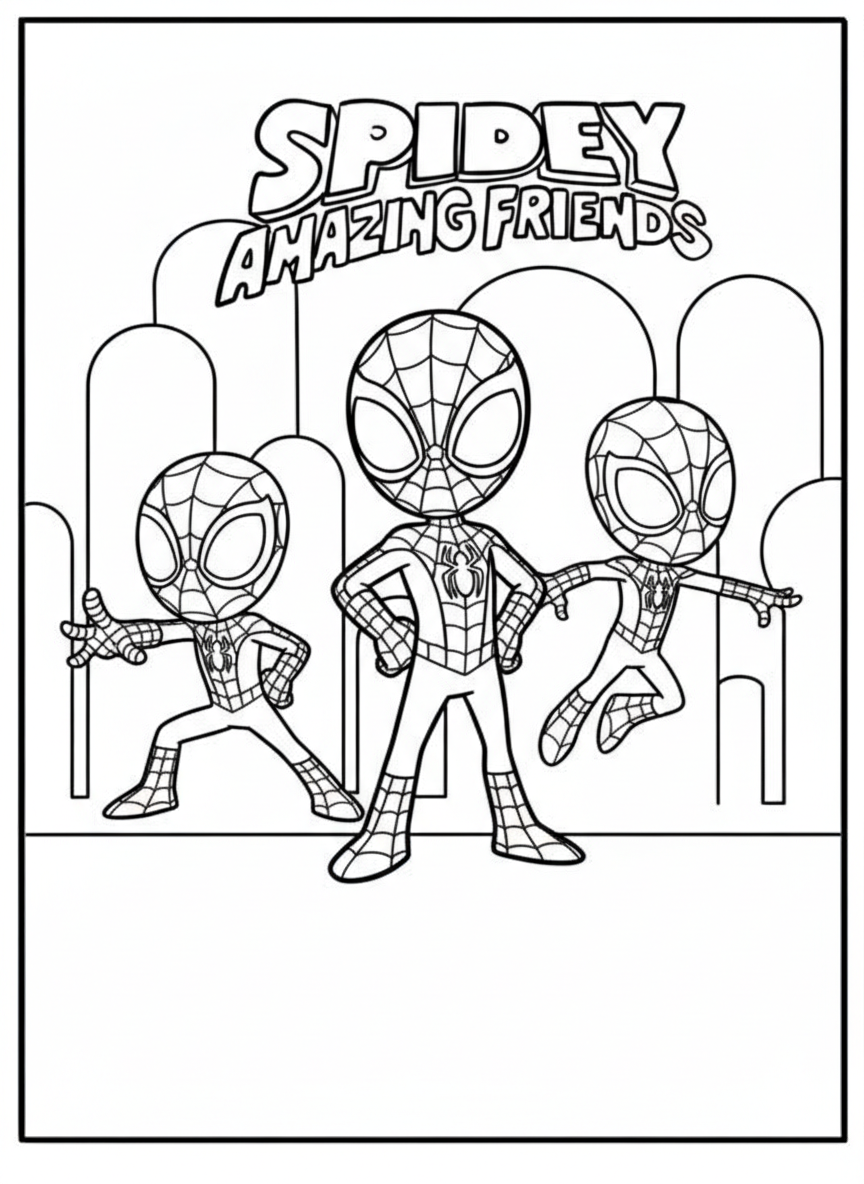 Spidey Team posing – Spidey And His Amazing Friends coloring page