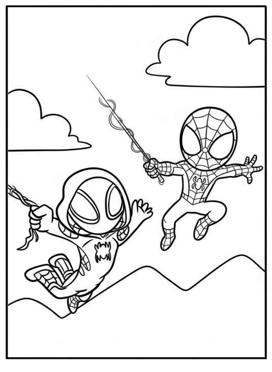 Spidey and Ghost Spider jumping – Spidey And His Amazing Friends coloring page