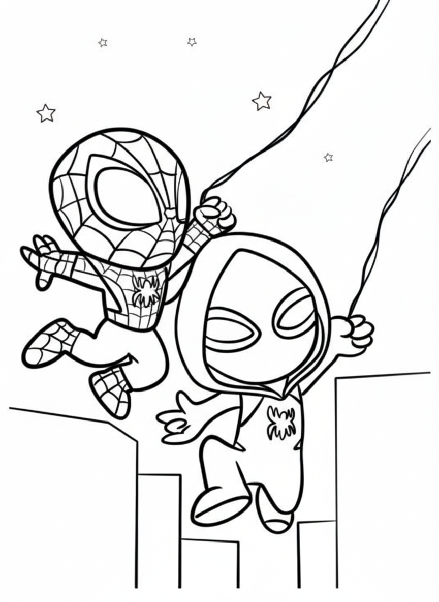 Spidey and Ghost Spider swinging – Spidey And His Amazing Friends coloring page