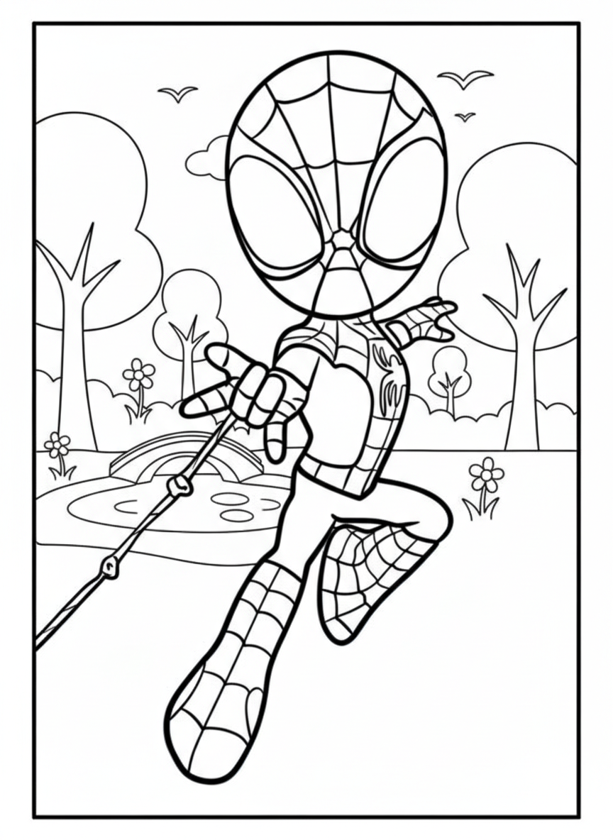 Spidey shooting web park – Spidey And His Amazing Friends coloring page
