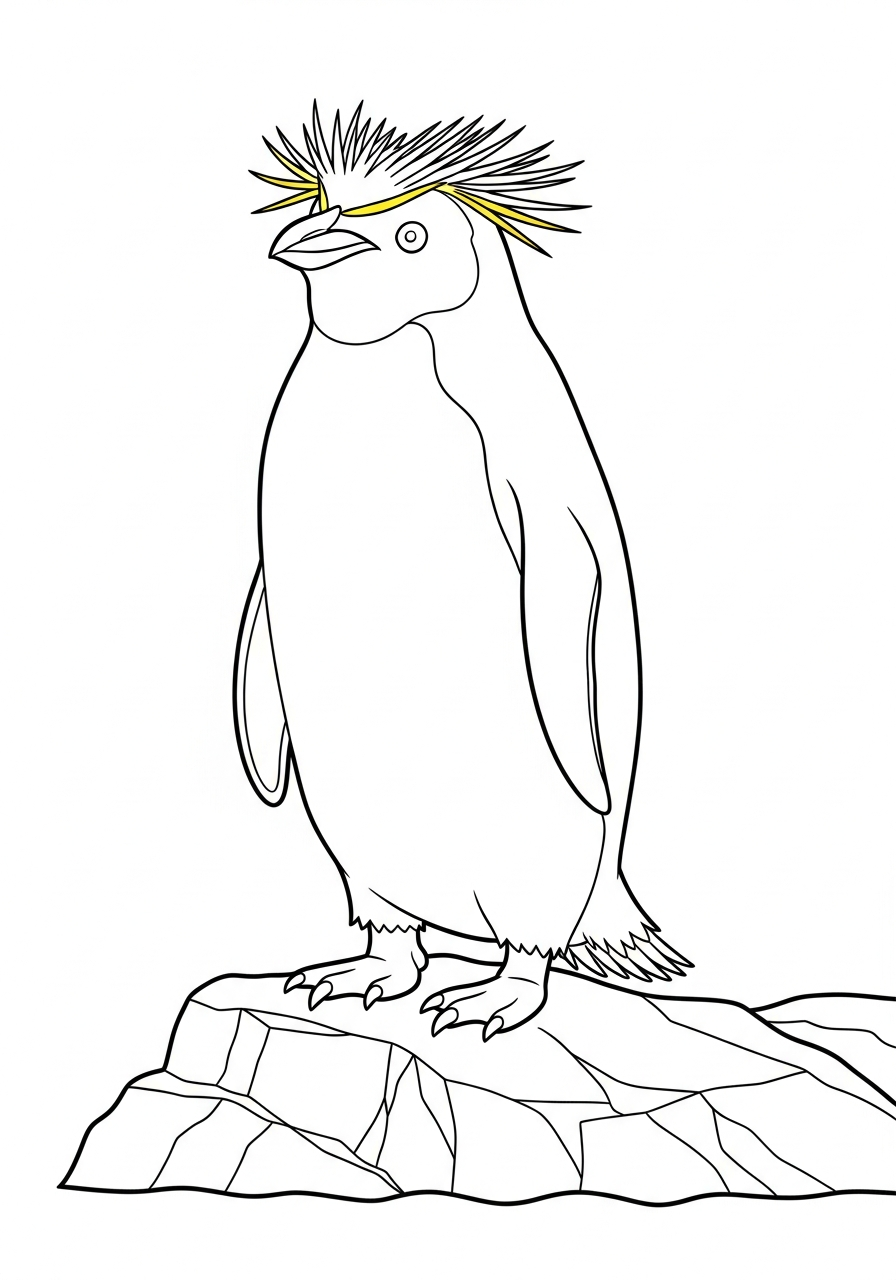 Spiky Rockhopper penguin on rock coloring page