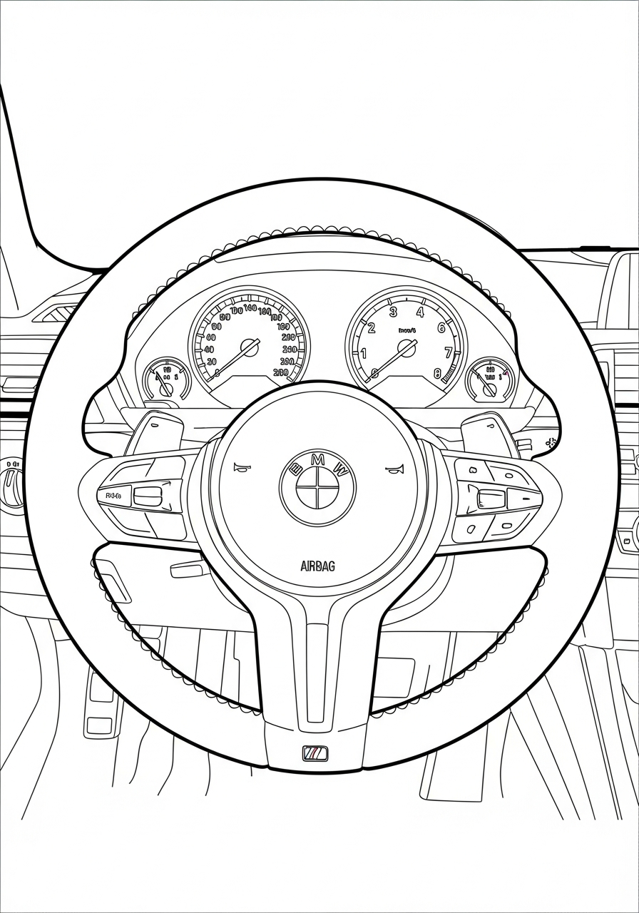 Sport BMW steering wheel dashboard coloring page