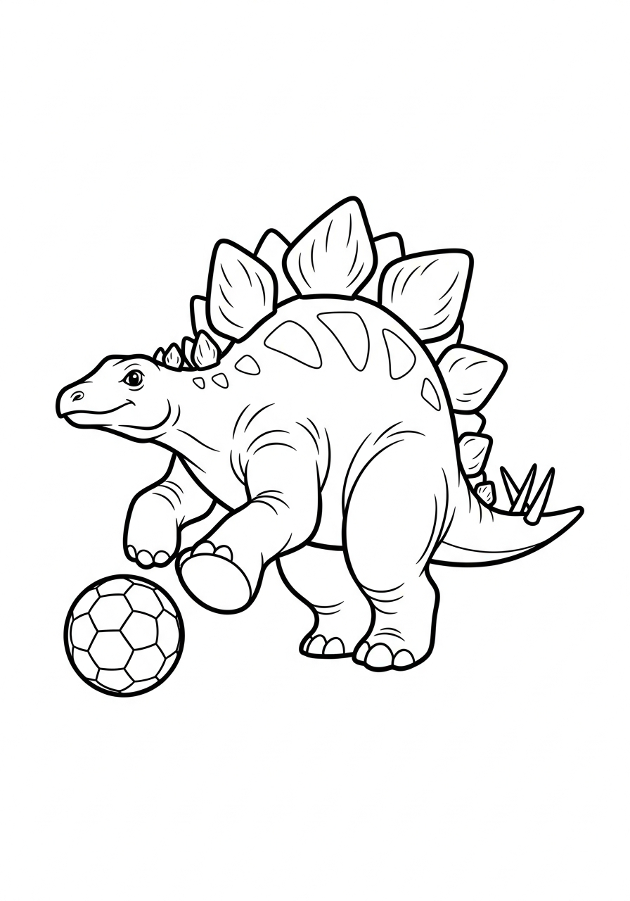 Sport dinosaur playing soccer stegosaurus coloring page