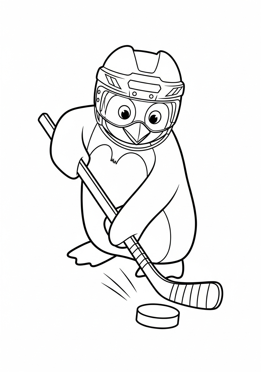 Sporty penguin playing ice hockey coloring page