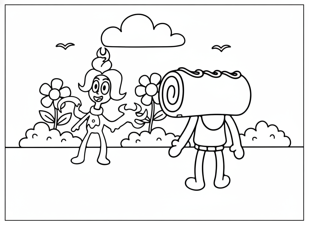 Sprout and cake roll Dandy’s World coloring page
