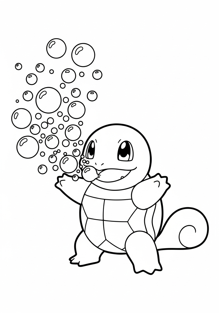 Squirtle blowing bubbles attack coloring page