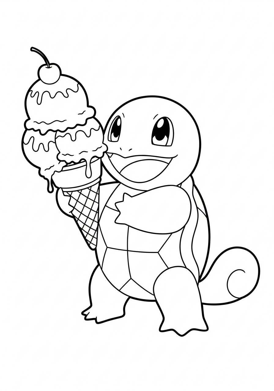 Squirtle eating ice cream coloring page