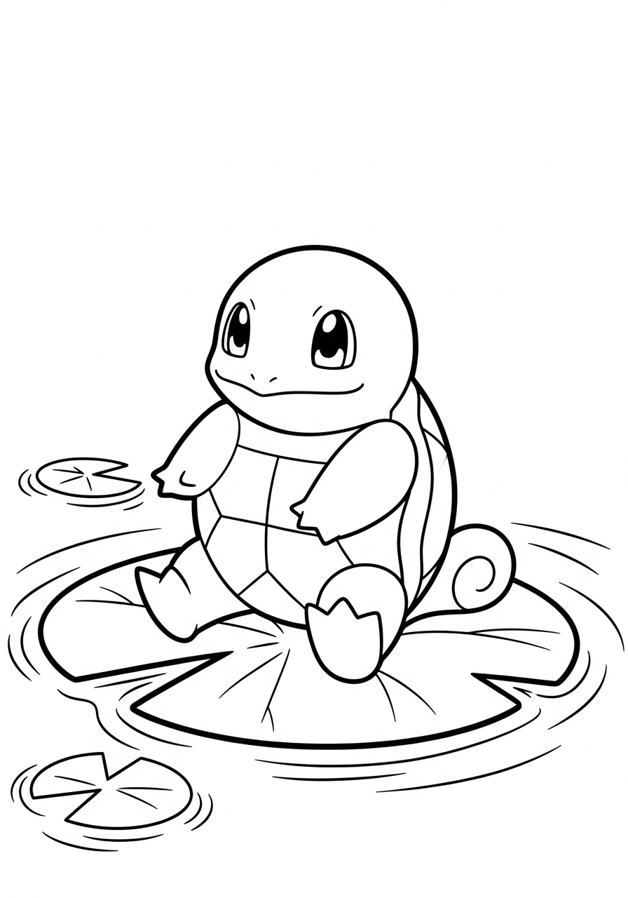 Squirtle on lily pad coloring page