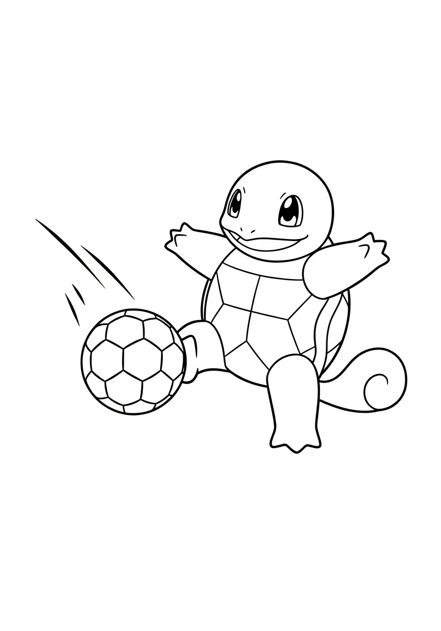 Squirtle playing soccer ball coloring page