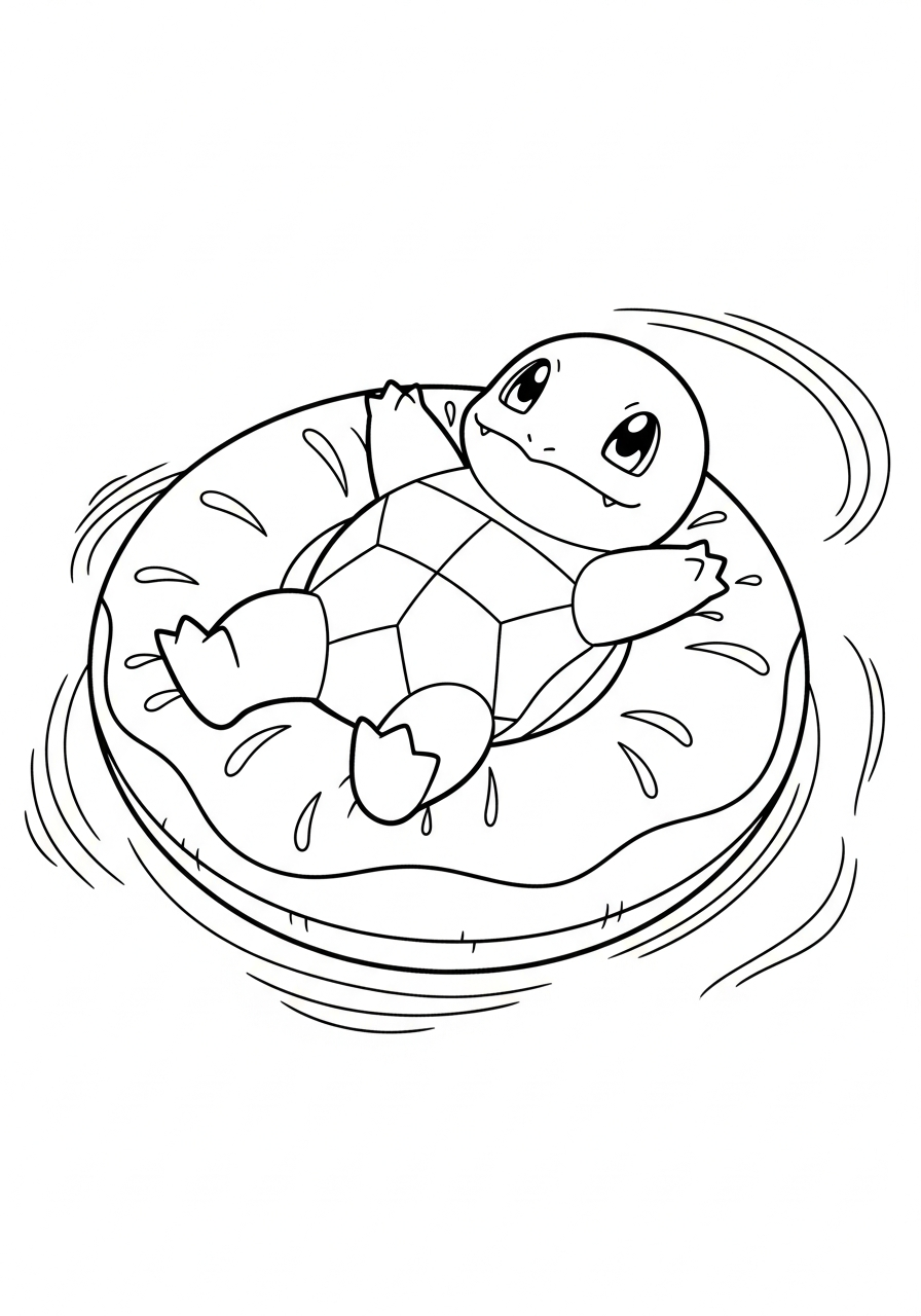 Squirtle relaxing in pool coloring page