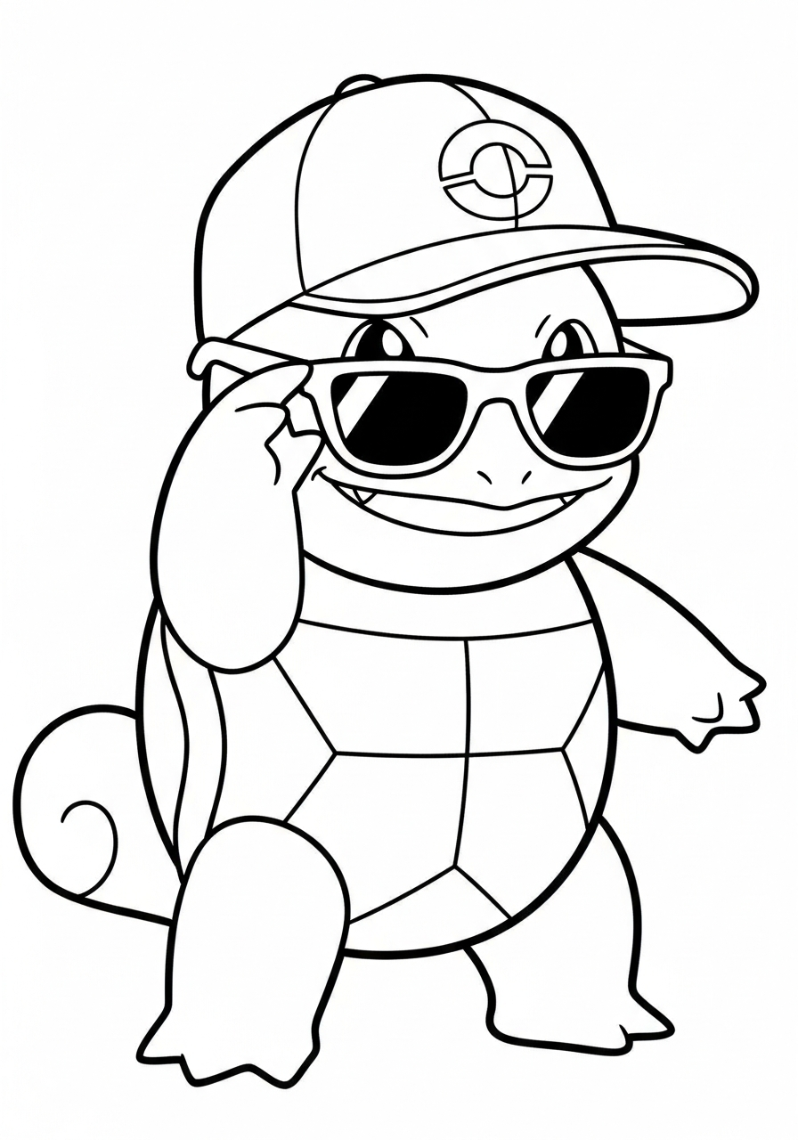 Squirtle squad leader glasses coloring page