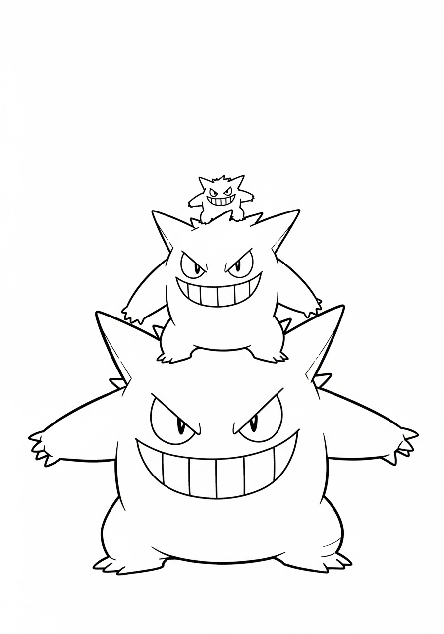 Gengar Coloring Pages 25 Stack of three Gengar coloring page