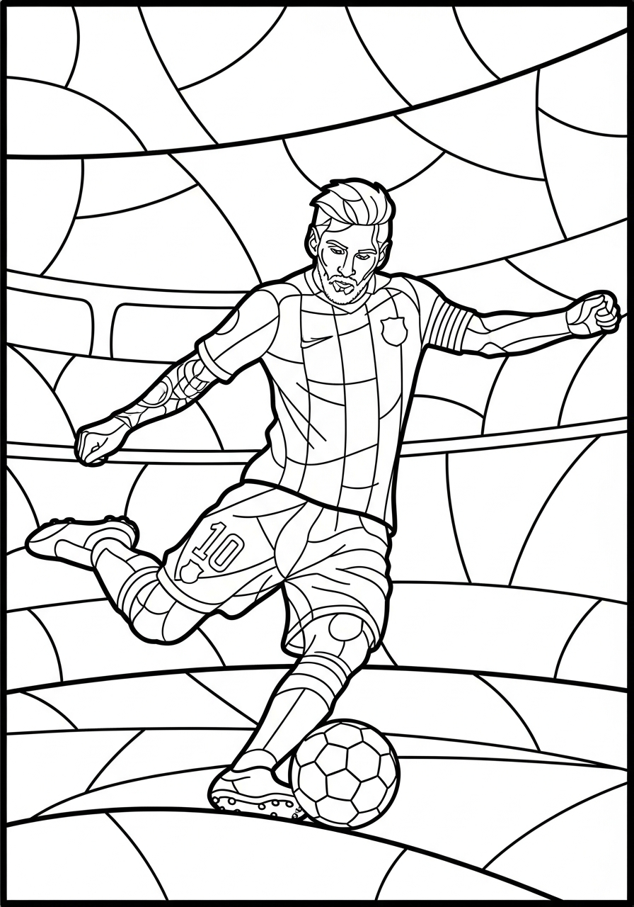 Stained glass style Messi coloring page