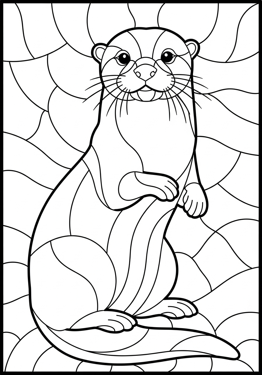 Otter Coloring Pages 36 Stained glass window style otter coloring page