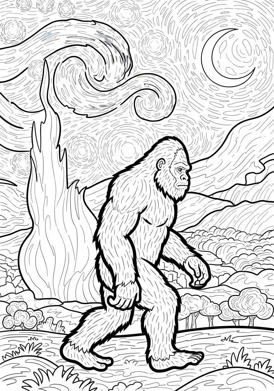 Bigfoot Coloring Pages 30 Starry night van gogh bigfoot coloring page