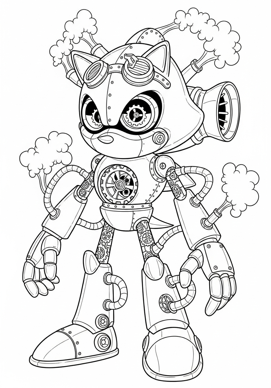 Steampunk style Metal Sonic coloring page