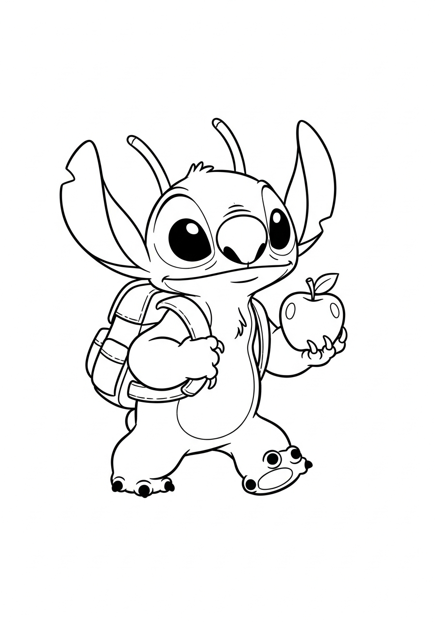 Stitch going to school coloring page